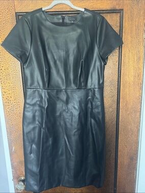 Ann Taylor Black Faux Leather Midi Sheath Dress